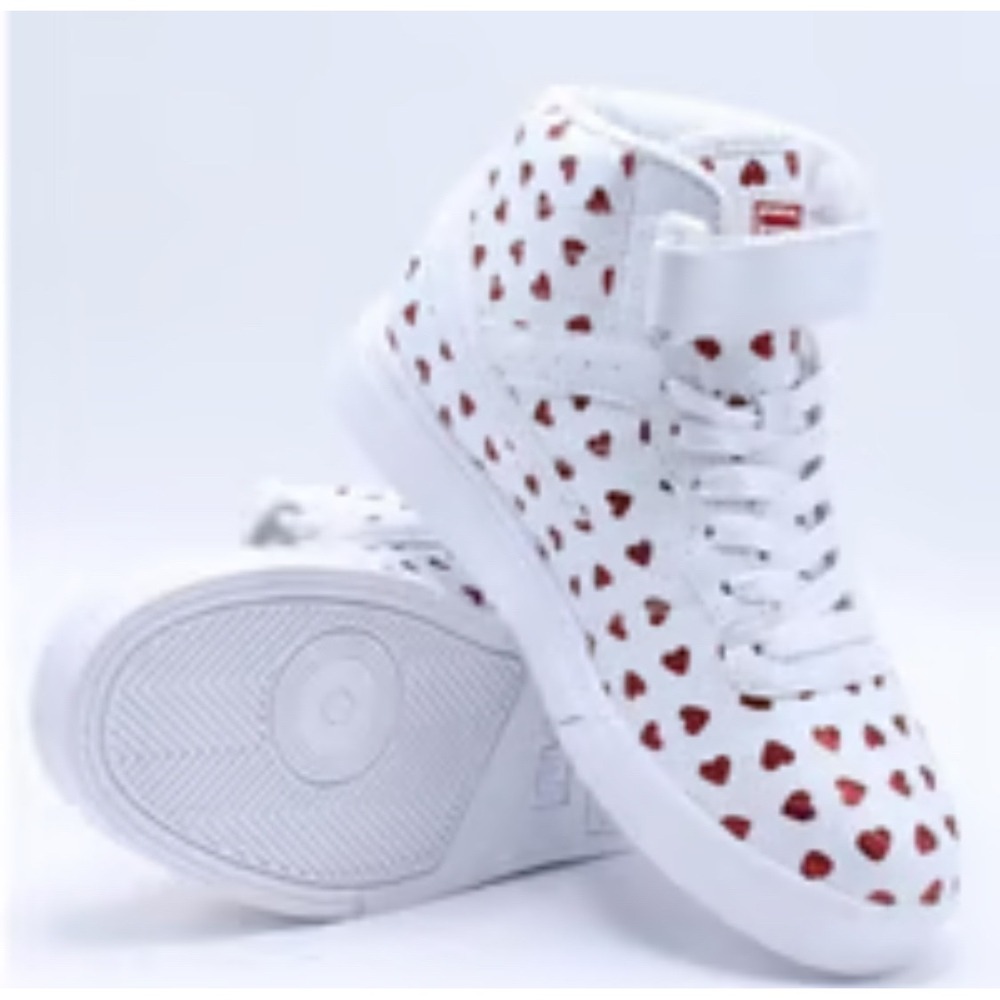 Fila Womens High Top Sneakers White Pink Glitter Hearts Size 9